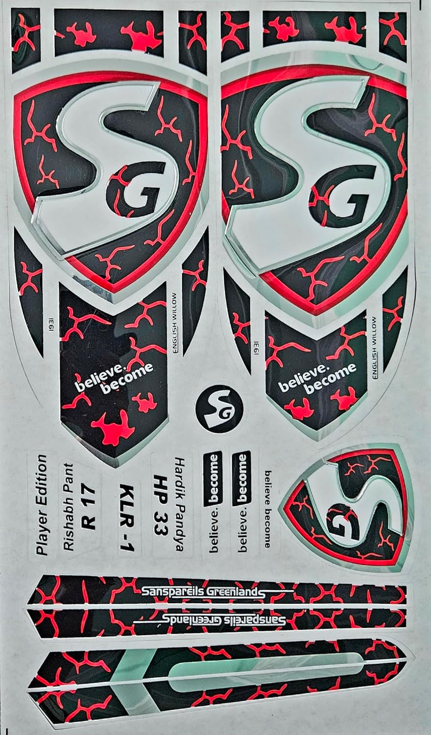 AYN Cricket Bat Sticker 3D Embossed English Willow Fiber Tape Sports Accessories Protection, KLR-1/HP 33/R 17 | Red