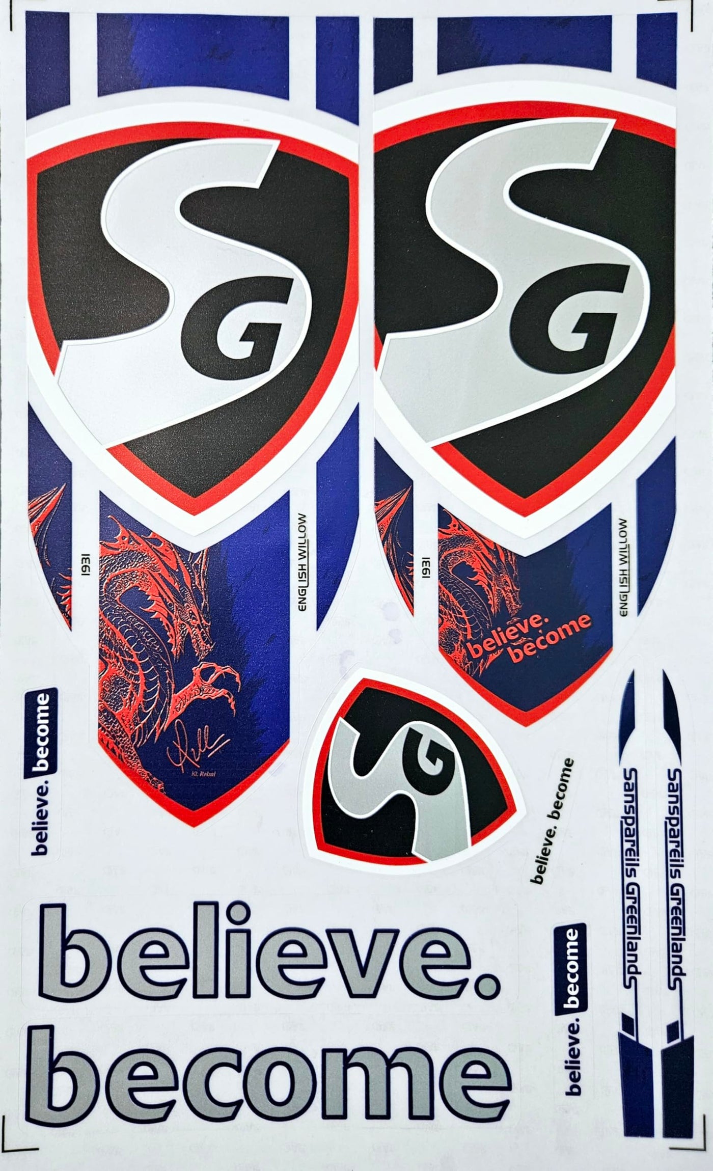 AYN Cricket Bat Sticker 4D Digital Embossed English Willow Fiber Tape Sports Accessories Protection, Dragon Red, 13 Cm