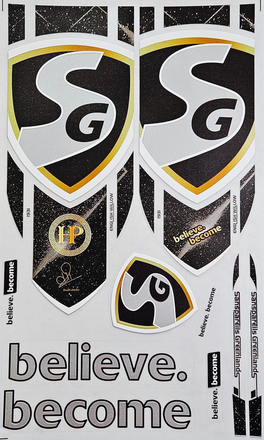 AYN Cricket Bat Sticker 4D Digital Embossed English Willow Fiber Tape Sports Accessories Protection, Hardik Pandya | Black