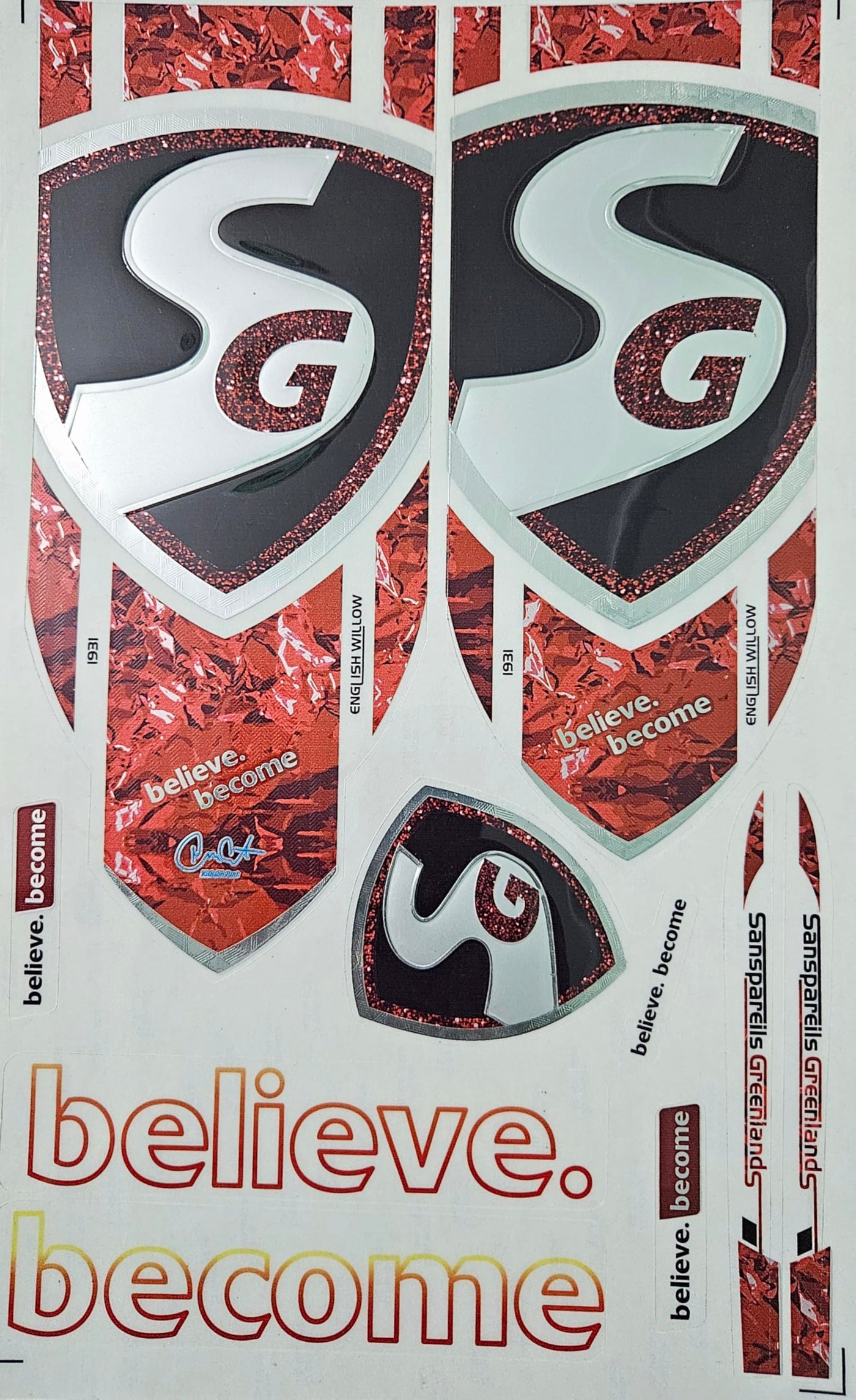 AYN Cricket Bat Sticker | 4D Digital English Willow Fiber Tape | Red