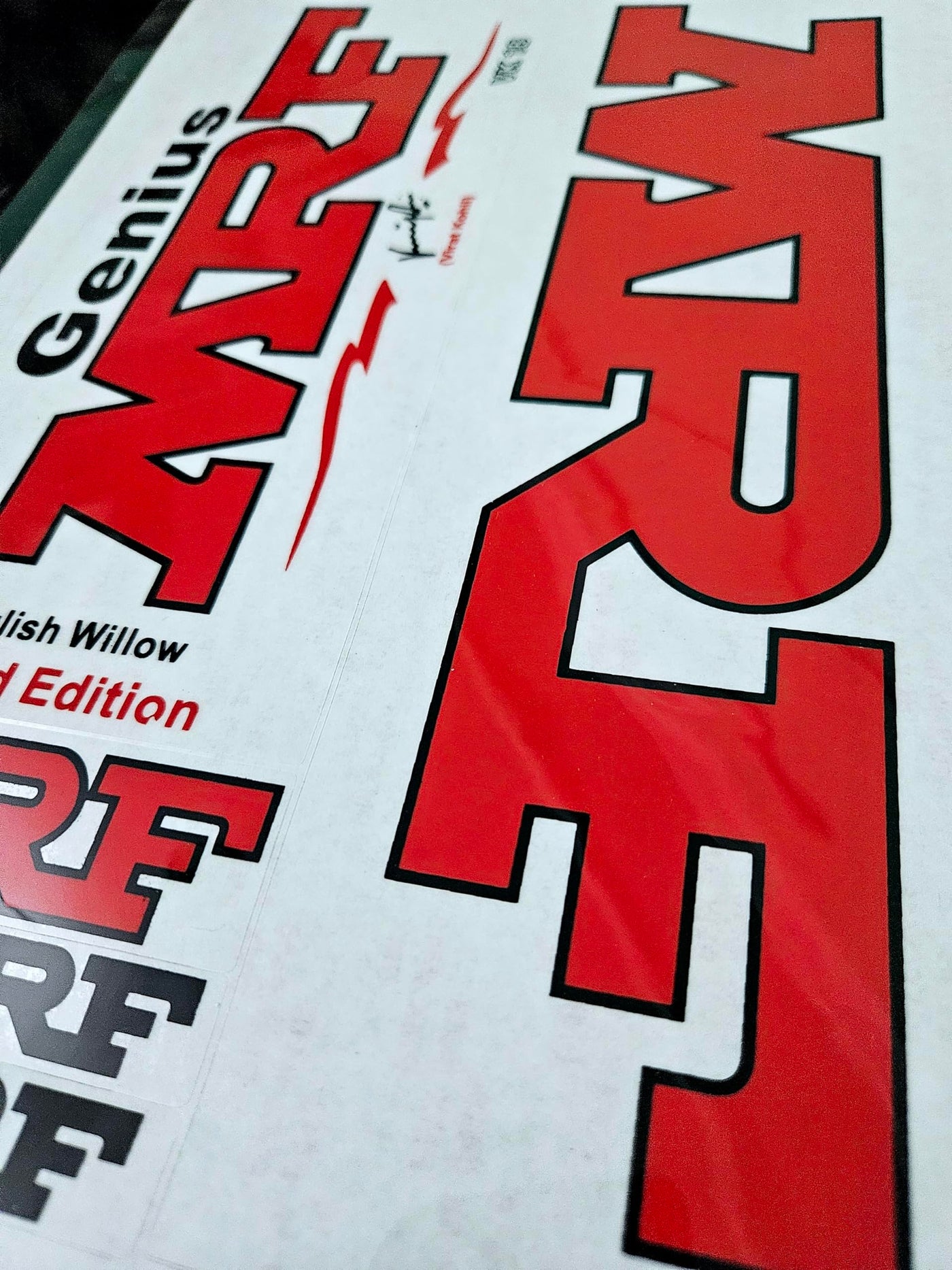 AYN Cricket Bat Sticker | 2D Plain English Willow Fiber Tape | MRF Red