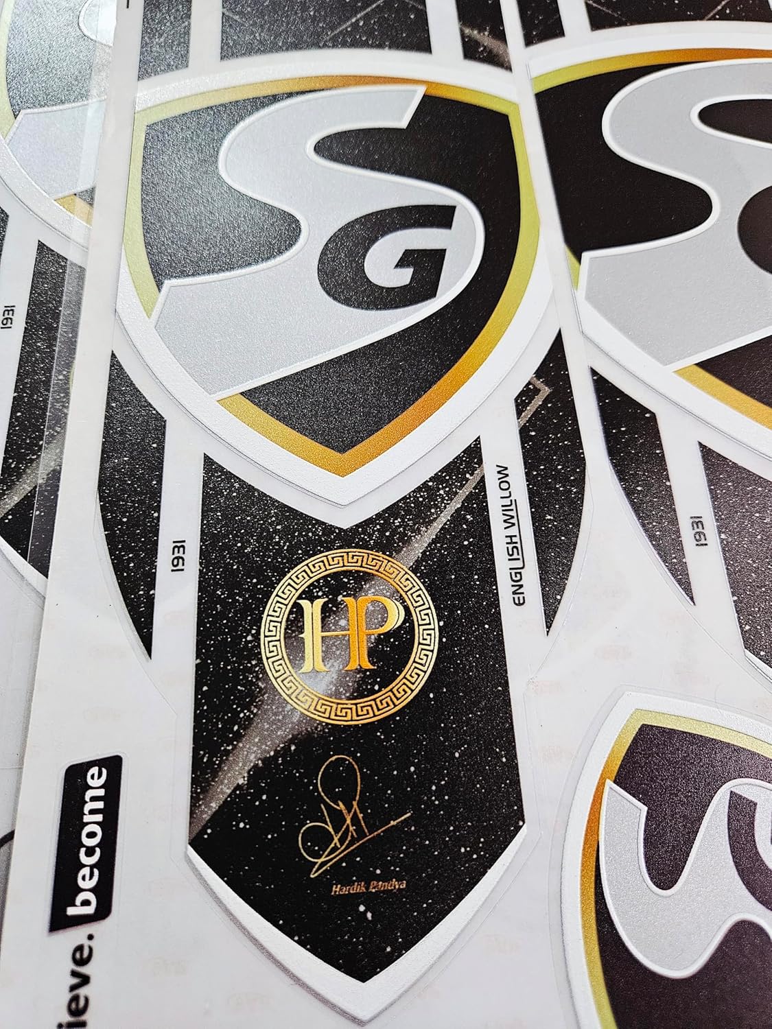 AYN Cricket Bat Sticker 4D Digital Embossed English Willow Fiber Tape Sports Accessories Protection, Hardik Pandya | Black