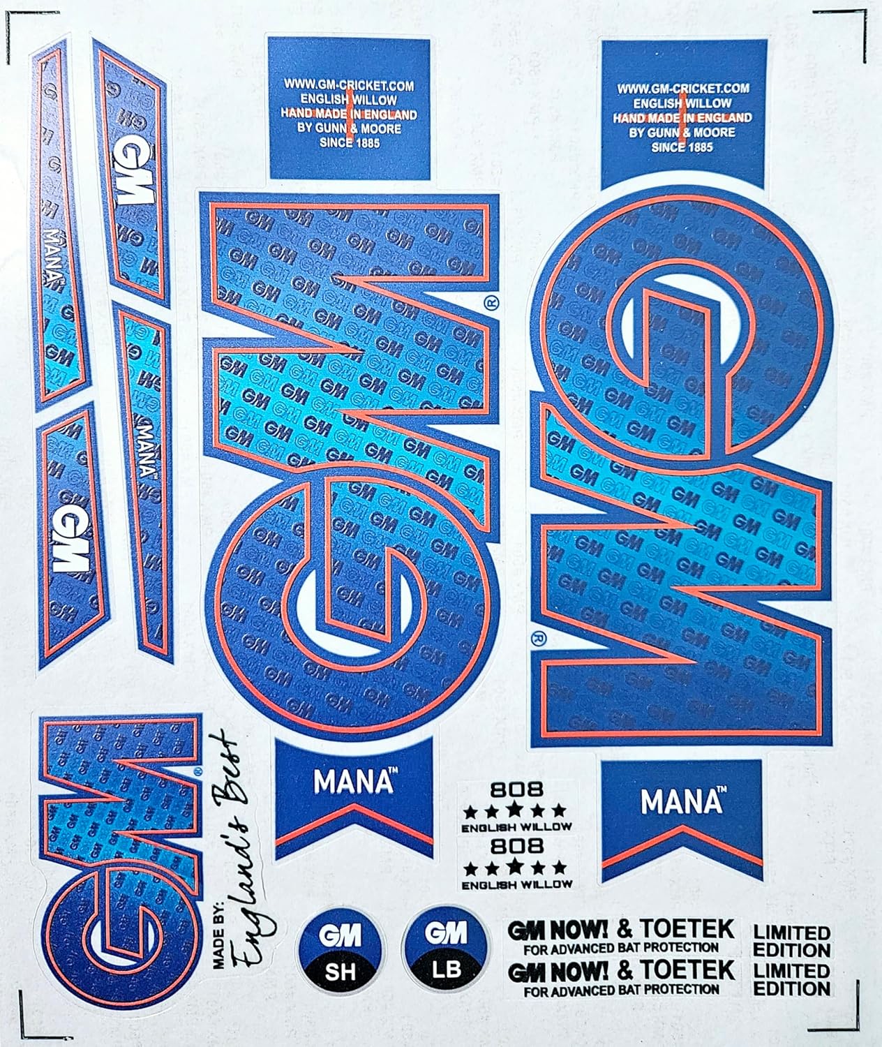 AYN Bat Sticker 4D Digital Embossed English Willow Fiber Tape Sports Accessories Protection, MNA Blue